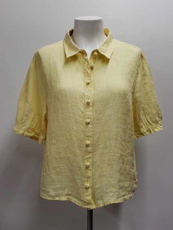 Tops - Laura Ashley Linen Button Up Shirt Women's  XL 3/4 Sleeve Yellow Crochet Buttons